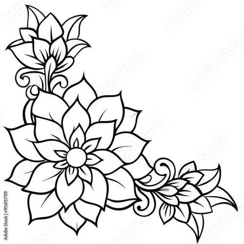 Elegant Corner Floral Border Line Vector Design, Perfect for Invitations, Greeting Cards, and Decorative Projects, Simple and Beautiful Floral Corner Line Art in High-Resolution Vector Format