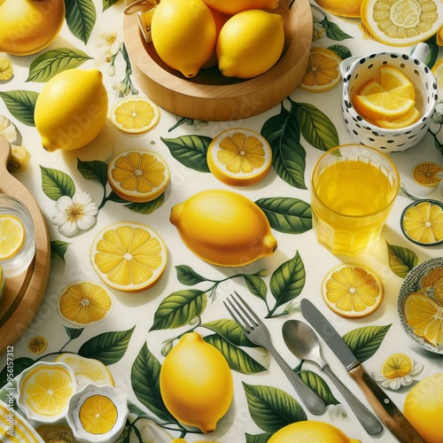 147 36 Lemon print oilcloth Oilcloth featuring fresh and citrusy