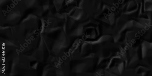 crumpled texture of dark black wrinkle chaotic paper. old crumple black paper sheet abstract shape background space for text.	
