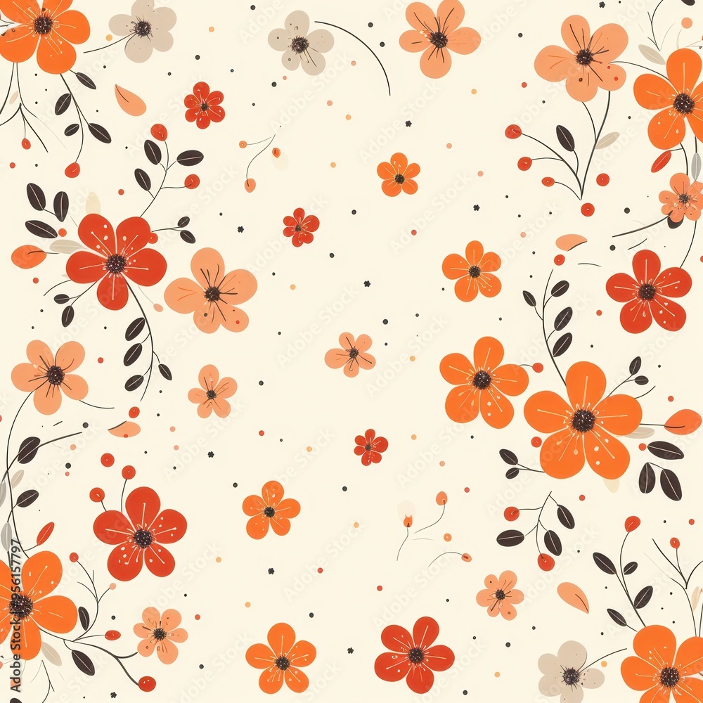 Seamless Floral Pattern with Orange Flowers on a Cream Background Seamless Floral Pattern with Orange Flowers on a Cream Background