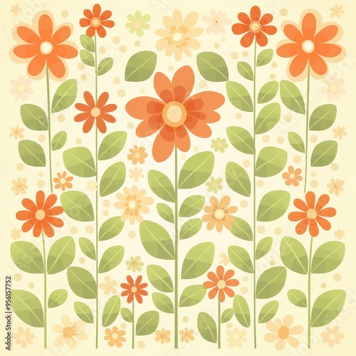 Wallpaper Mural Bright and cheerful blooming flowers and leaves pattern Torontodigital.ca
