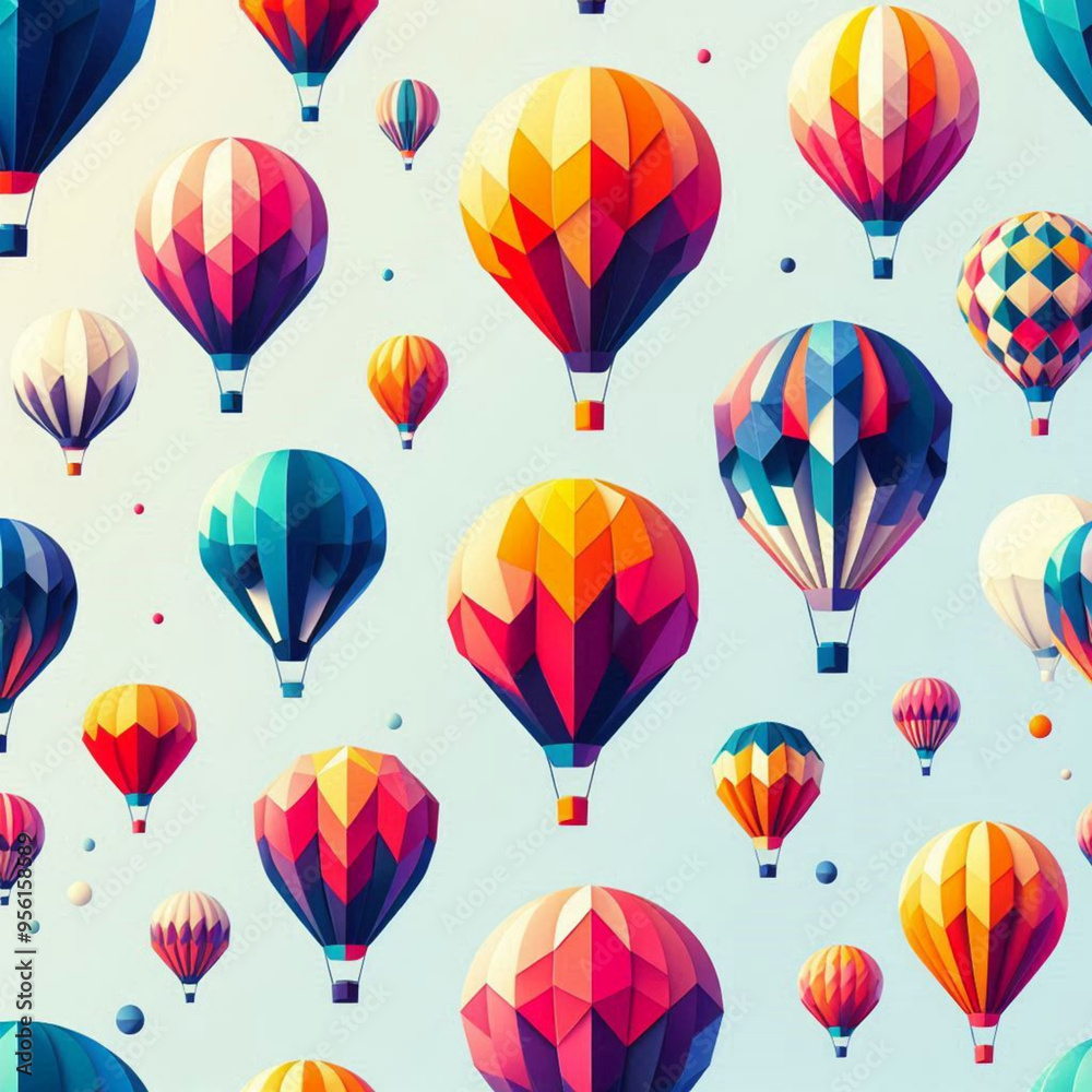 Seamless Hot Air Balloon Pattern – Colorful Balloon Design, Sky Adventure Theme, Vintage Balloon Print, Decorative Hot Air Balloons, Fun and Whimsical Pattern, Travel Inspired 7