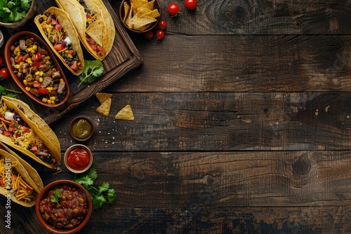 Dark Wood Background with Mexican Food Side Border