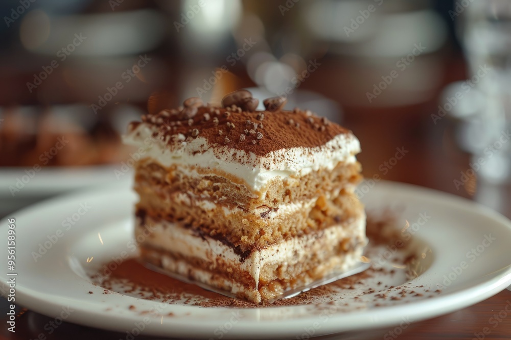 A Tiramisu Dessert with Layers of Coffee-Soaked Ladyfingers and Mascarpone, Italian Cake Elegance