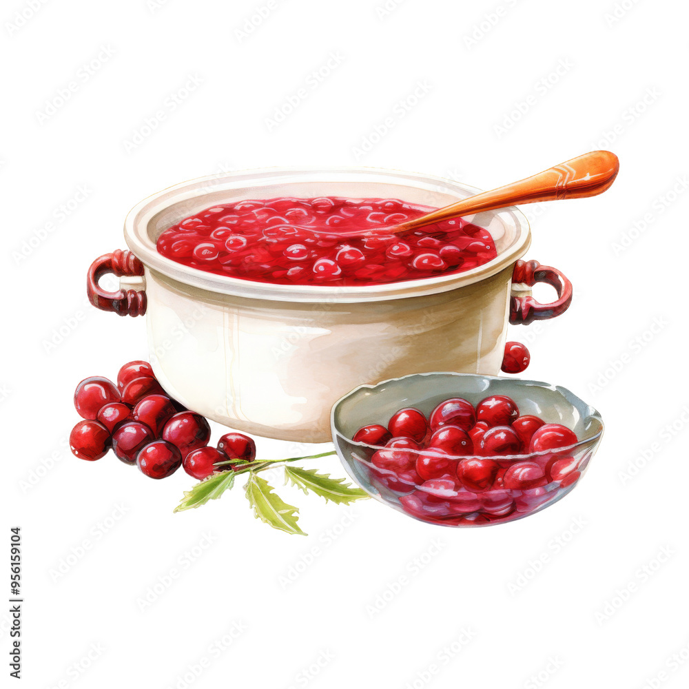 Watercolor Cranberry Sauce Isolated on a Transparent Background Watercolor Cranberry Sauce Isolated on a Transparent Background