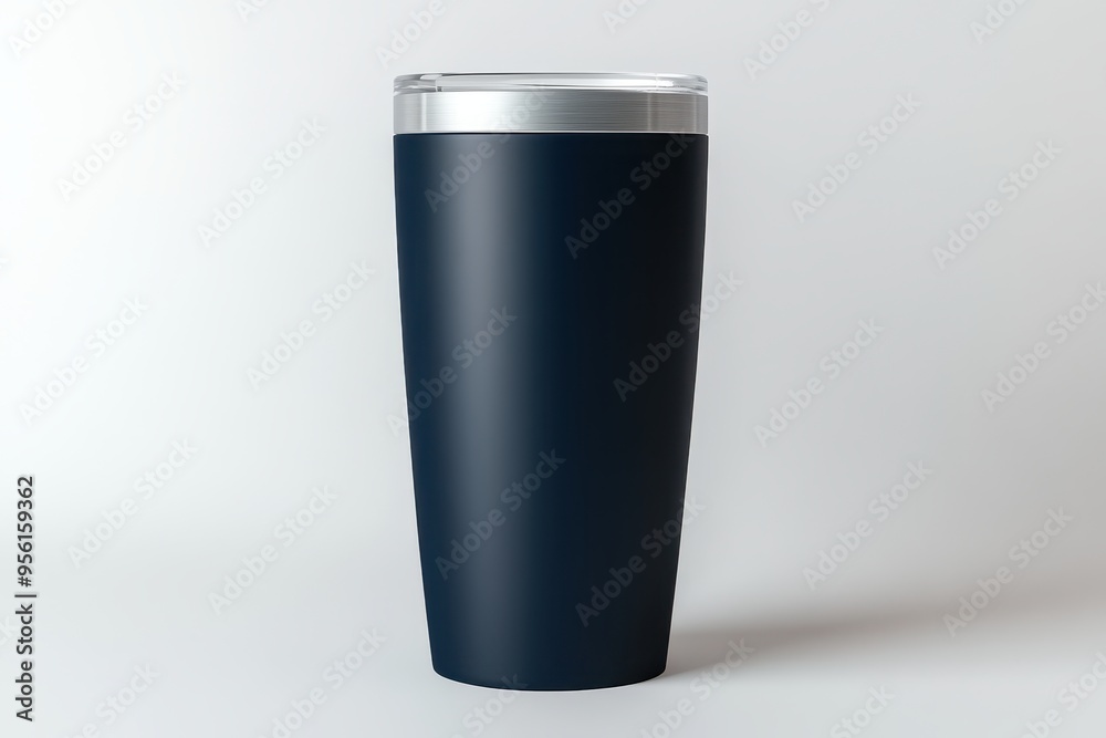 A sleek, dark tumbler with a metal lid, designed for hot or cold beverages. A sleek, dark tumbler with a metal lid, designed for hot or cold beverages.