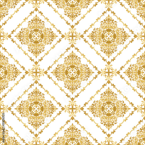 Classic Damask seamless pattern, Vintage design, element style, gold floral ornament, Luxury Ornamental lace tracery, wallpaper, Traditional background, Vector Illustration for Elegant Textile Design