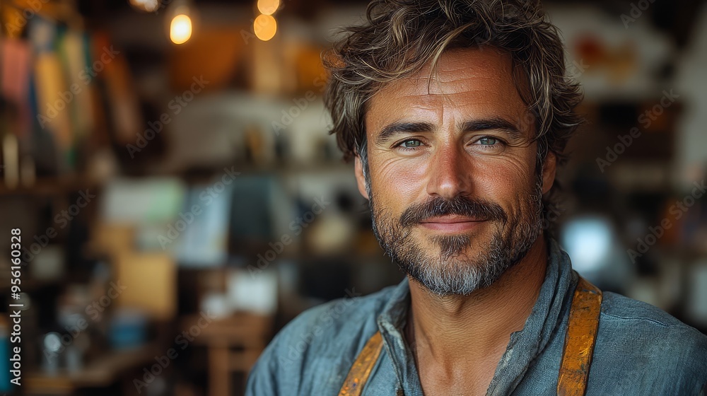 Portrait of a Mature Man with a Beard in a Workshop Portrait of a Mature Man with a Beard in a Workshop