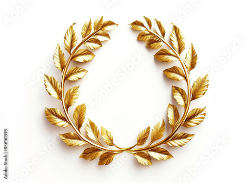 Golden laurel wreath isolated on white background photo