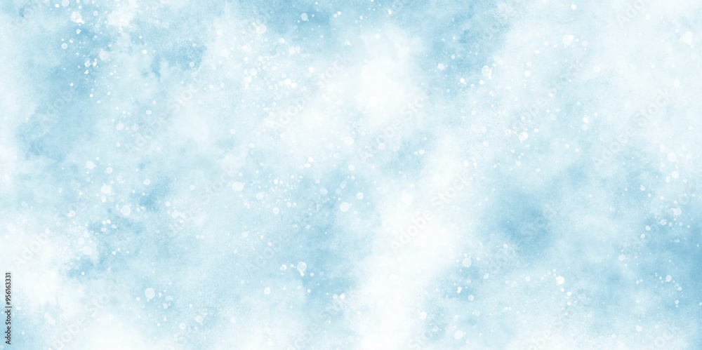 A winter background with snowflakes and randomized floating bokeh, blue snow background texture, light blue bokeh background for design, beautiful blue watercolor background with glitter particles. A winter background with snowflakes and randomized floating bokeh, blue snow background texture, light blue bokeh background for design, beautiful blue watercolor background with glitter particles.
