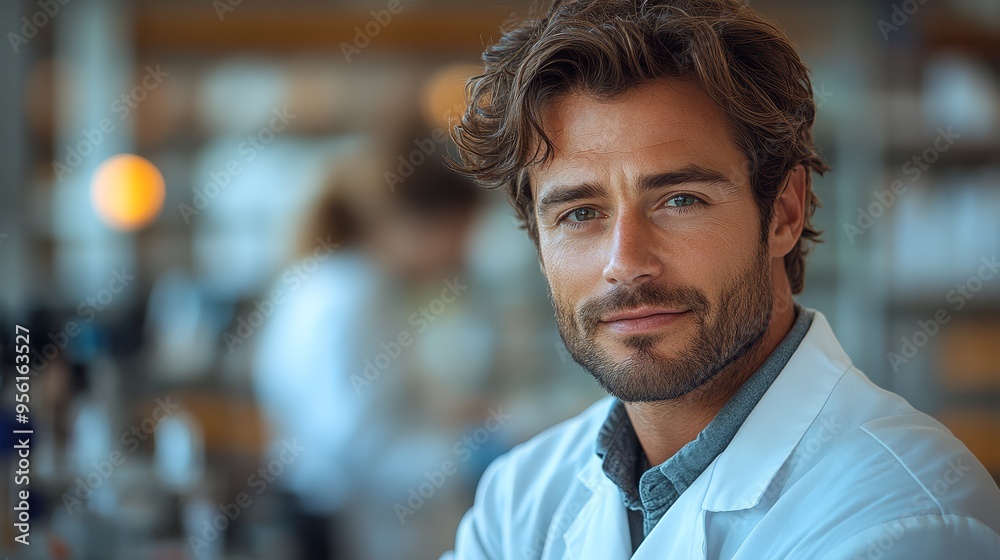 Obraz premium Confident Male Scientist in Lab Coat Portrait