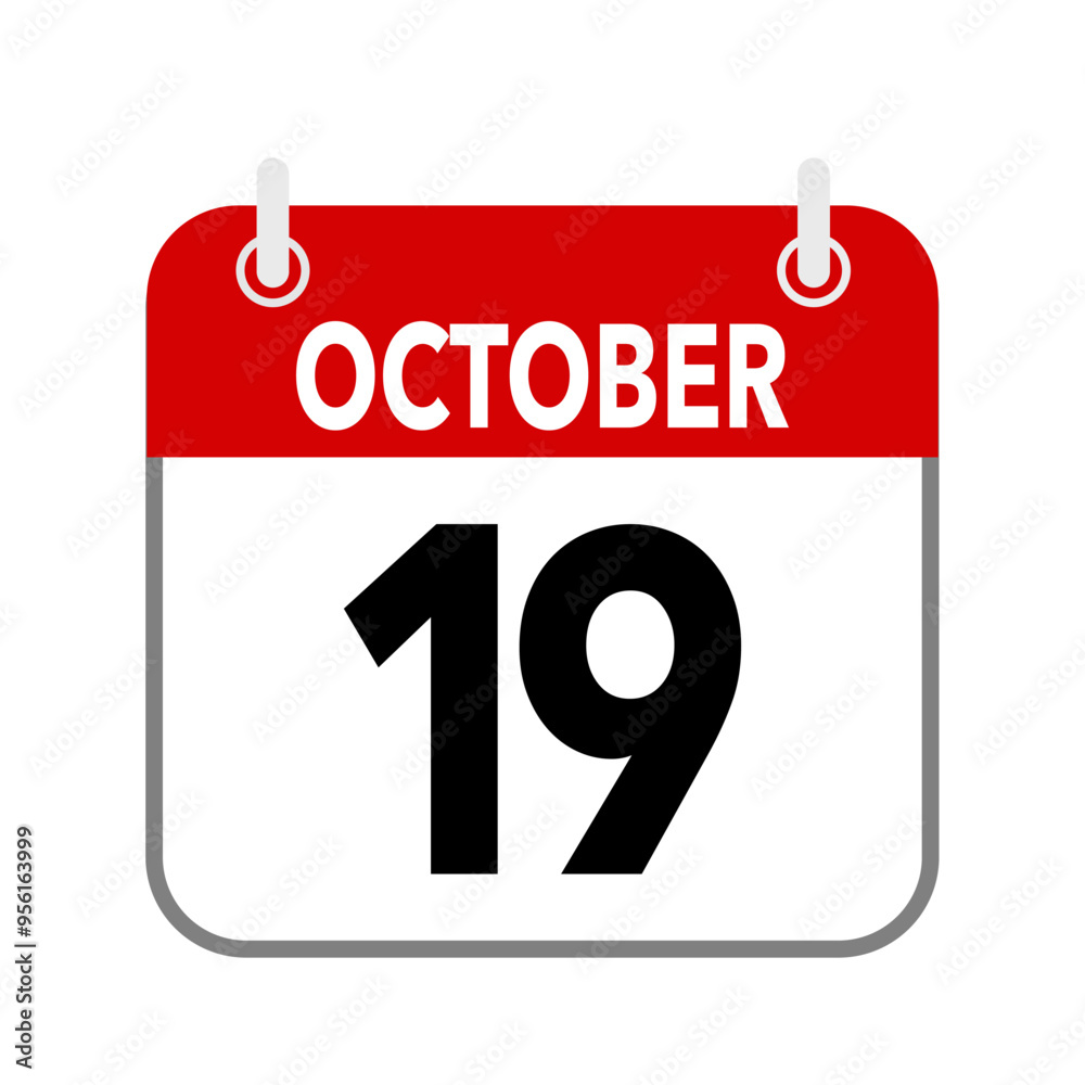 19 October, calendar date icon on white background.