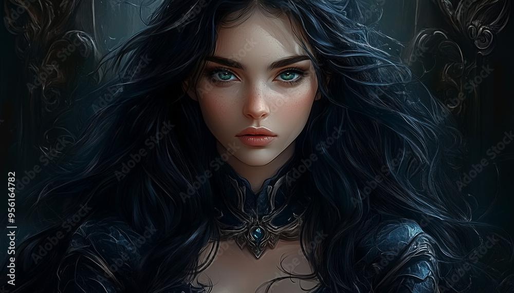 Portrait of a beautiful brunette with blue eyes. fantasy Portrait of a beautiful brunette with blue eyes. fantasy