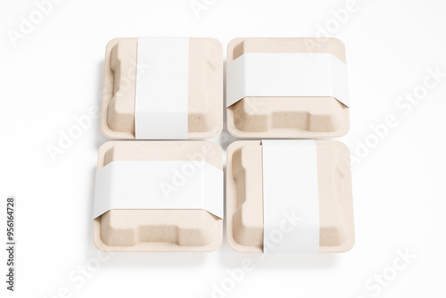 Takeaway food cardboard box container mockup with copy space isolated on white background