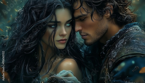 Couple boy and girl in medieval clothes. fantasy