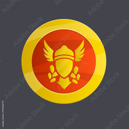 Coin Medal Achievement Icon Badge Game UI Logo Element Valkyrie Golden Metal Isolated Vector Design