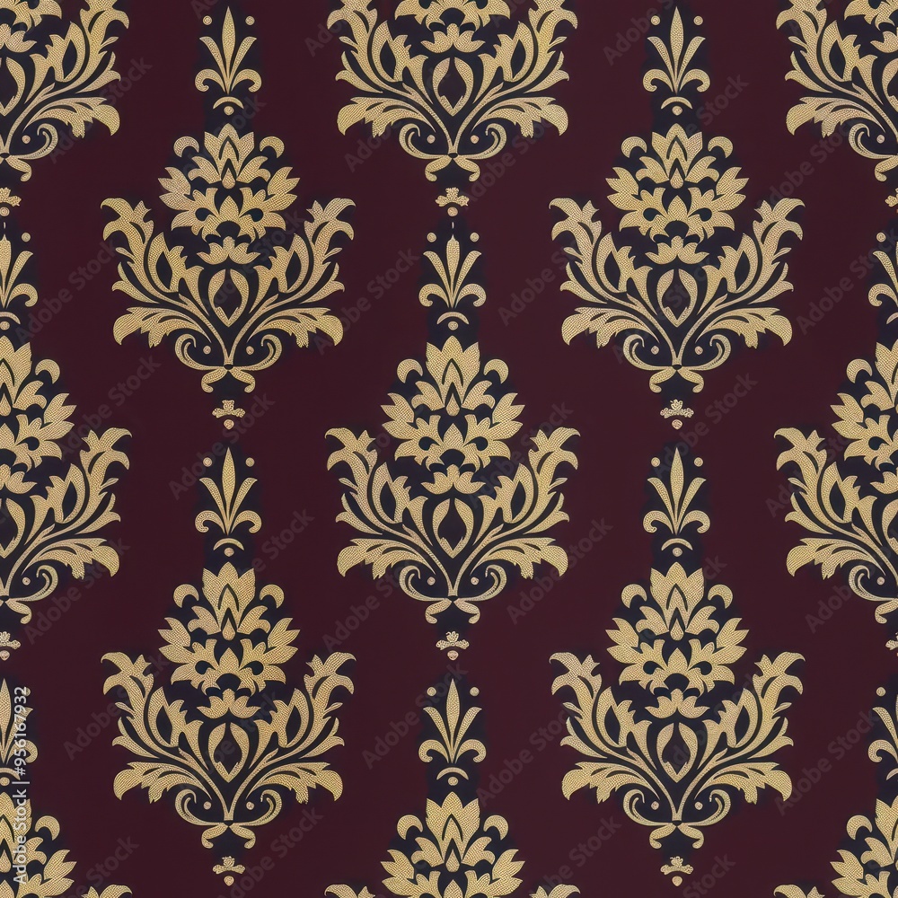 Seamless Damask Pattern in Burgundy and Gold Seamless Damask Pattern in Burgundy and Gold