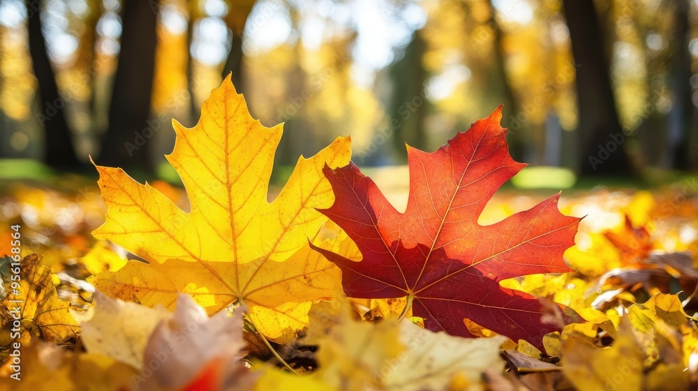 Beautiful yellow red and orange leaves in an autumn park Beautiful yellow red and orange leaves in an autumn park