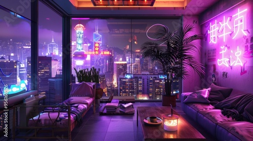 Nighttime Cityscape View from a Cozy Apartment