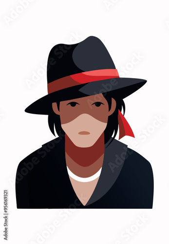 Young detective character wearing hat and looking down at crime scene-