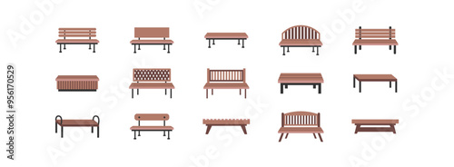 Wooden Bench or Park Chair Vector art illustration isolated transparent background