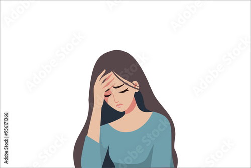 Vector a woman with her hand on her head and her head is crying. vector illustration.