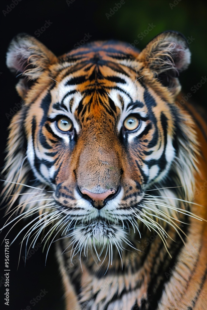 Fototapeta premium A close up of a tiger's face with blue eyes
