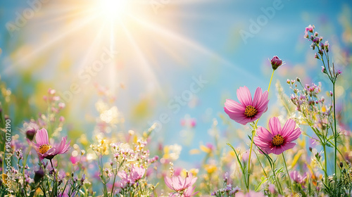 In spring, the sun shines through the colorful Kelsang flowers