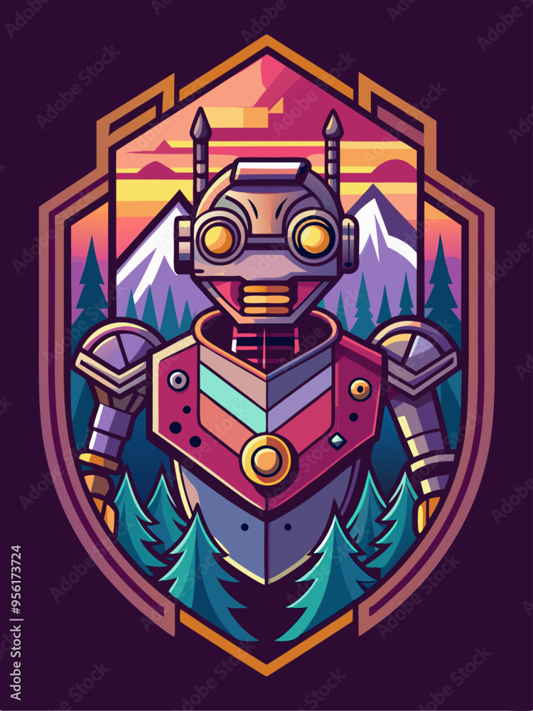 Futuristic Robot Standing Tall in a Mountainous Landscape Futuristic Robot Standing Tall in a Mountainous Landscape