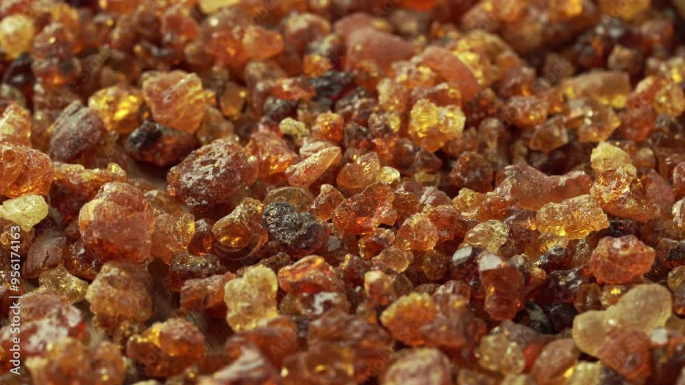 closeup acacia gum or gam arabic food background footage 4k rotate video