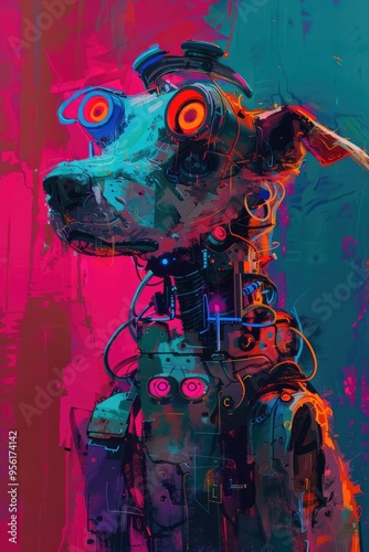 Cybernetic Dog in Neon Lights