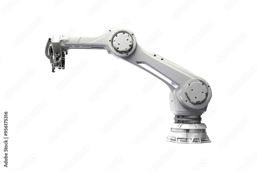Orange robotic arm with black hoses suitable for technology, manufacturing, automation and engineering projects. White background for professional presentations Orange robotic arm with black hoses suitable for technology, manufacturing, automation and engineering projects. White background for professional presentations
