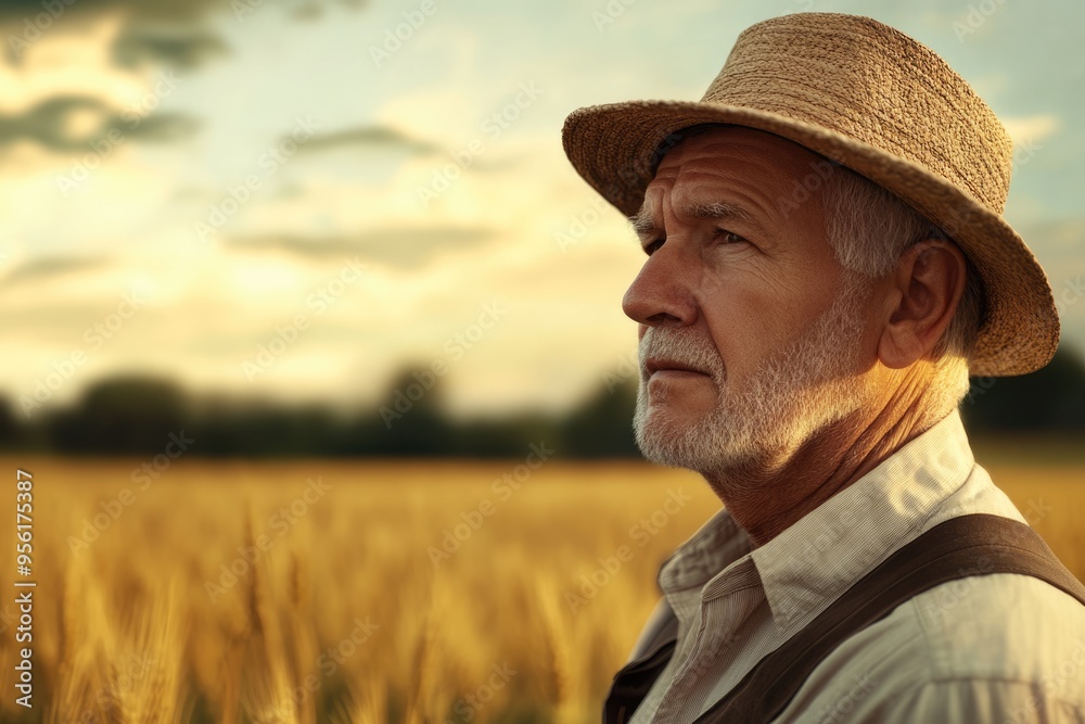 Senior farmer in a field looking into the distance. Senior farmer in a field looking into the distance.