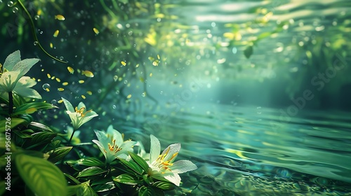 On an underwater land lime flowers with leaf greens photo