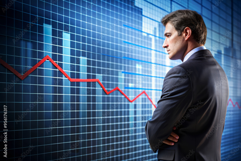 Businessman Looking At Declining Stock Market Chart Businessman Looking At Declining Stock Market Chart