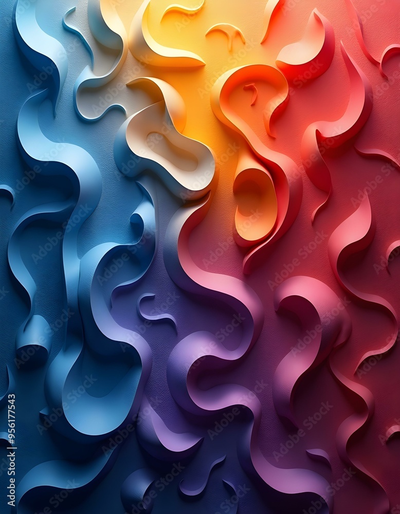 Colorful abstract background composed of radiant, flowing shapes in shades Colorful abstract background composed of radiant, flowing shapes in shades