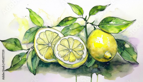 Watercolor illustration of lemon
