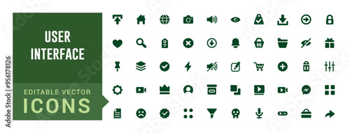 Solid UI icons for web and mobile design. Contains such icons as Home, Arrows, Message, Phone, Clock