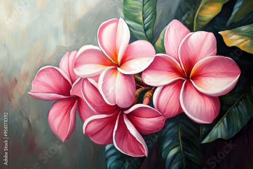 Pink Plumeria oil painting showcasing the beauty of this floral variety