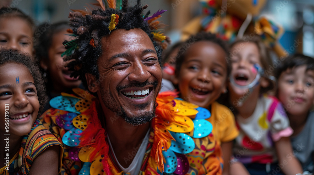 Fototapeta premium Joyful Volunteer Bringing Laughter to Hospitalized Children