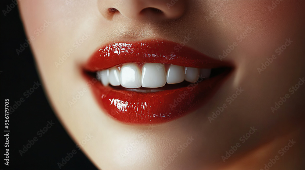 Close-up of a beautiful woman's lips with glossy lipstick, Close-up of a beautiful woman's lips with glossy lipstick,