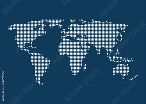 Dotted world map. Vector illustration. World map vector, Isolated on blue background. Suitable for web site pattern, Anual report, Inphographics. Globe. Business presentation, Marketing, travel.