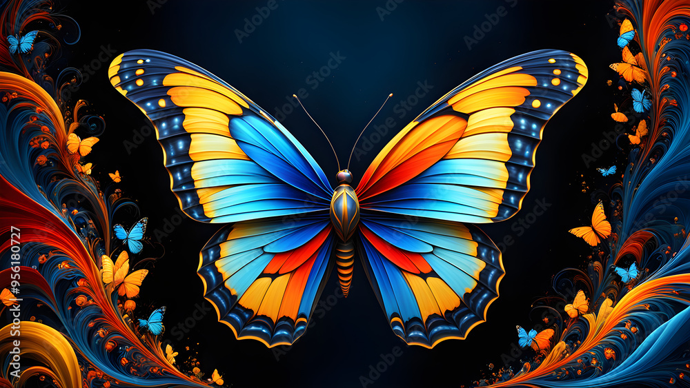 Colorful butterfly illustration with vibrant wings and intricate patterns Colorful butterfly illustration with vibrant wings and intricate patterns