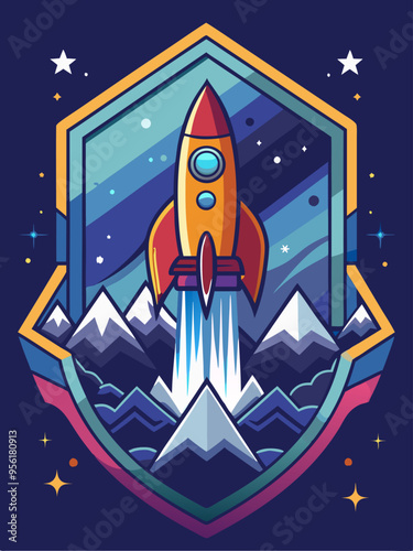 Rocket Launching From Mountains into a Starry Sky