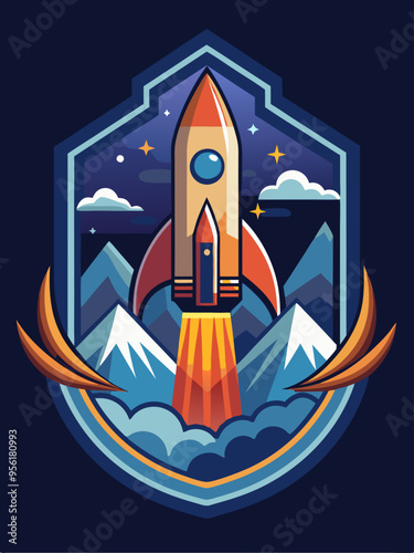 Rocket Launching From Mountains Under a Night Sky