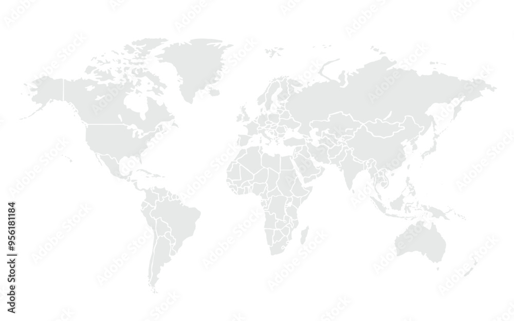 Naklejka premium World map.United States, China, Russia, Germany, United Kingdom, Japan, France, India, Brazil, Canada, Italy. Grayscale,isolated on white background