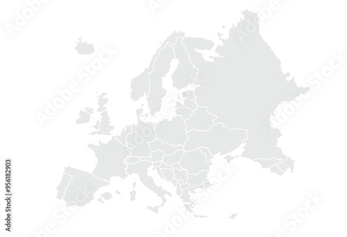 European political map for website layouts,background,education, precise,customizable,Travel worldwide,map silhouette backdrop,earth geography, political,reports.Grayscale,isolated on white background