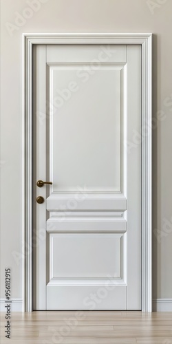 A white door in a room with a wooden floor