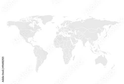 World map.United States, China, Russia, Germany, United Kingdom, Japan, France, India, Brazil, Canada, Italy. Grayscale,isolated on white background