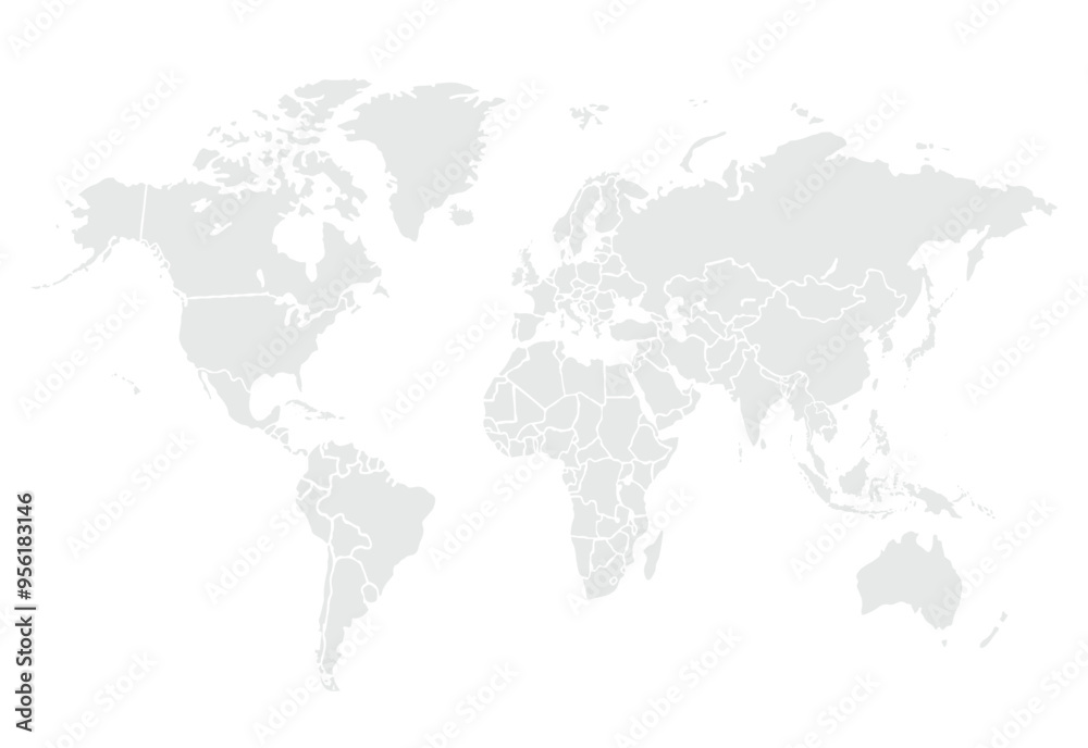 Fototapeta premium World map.United States, China, Russia, Germany, United Kingdom, Japan, France, India, Brazil, Canada, Italy. Grayscale,isolated on white background